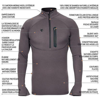 2BL Blouse en bambou mérinos [ 1 - 2 ] Technologie Synergique Chasse Couche de Base | Sous - Vêtement Hillman - qualité, innovation et confort haut de gamme pour homme et femme.